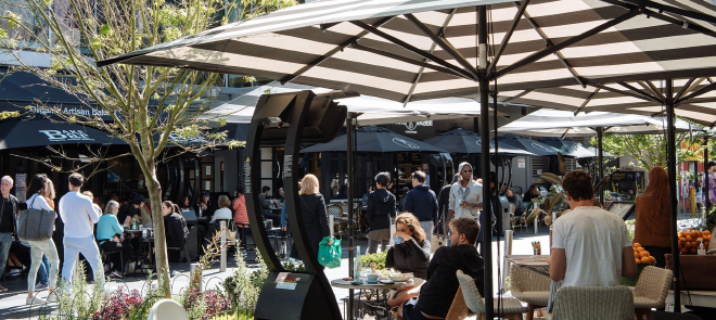 Kiaora Lane, Double Bay — a busy laneway cafe scene with outdoor tables